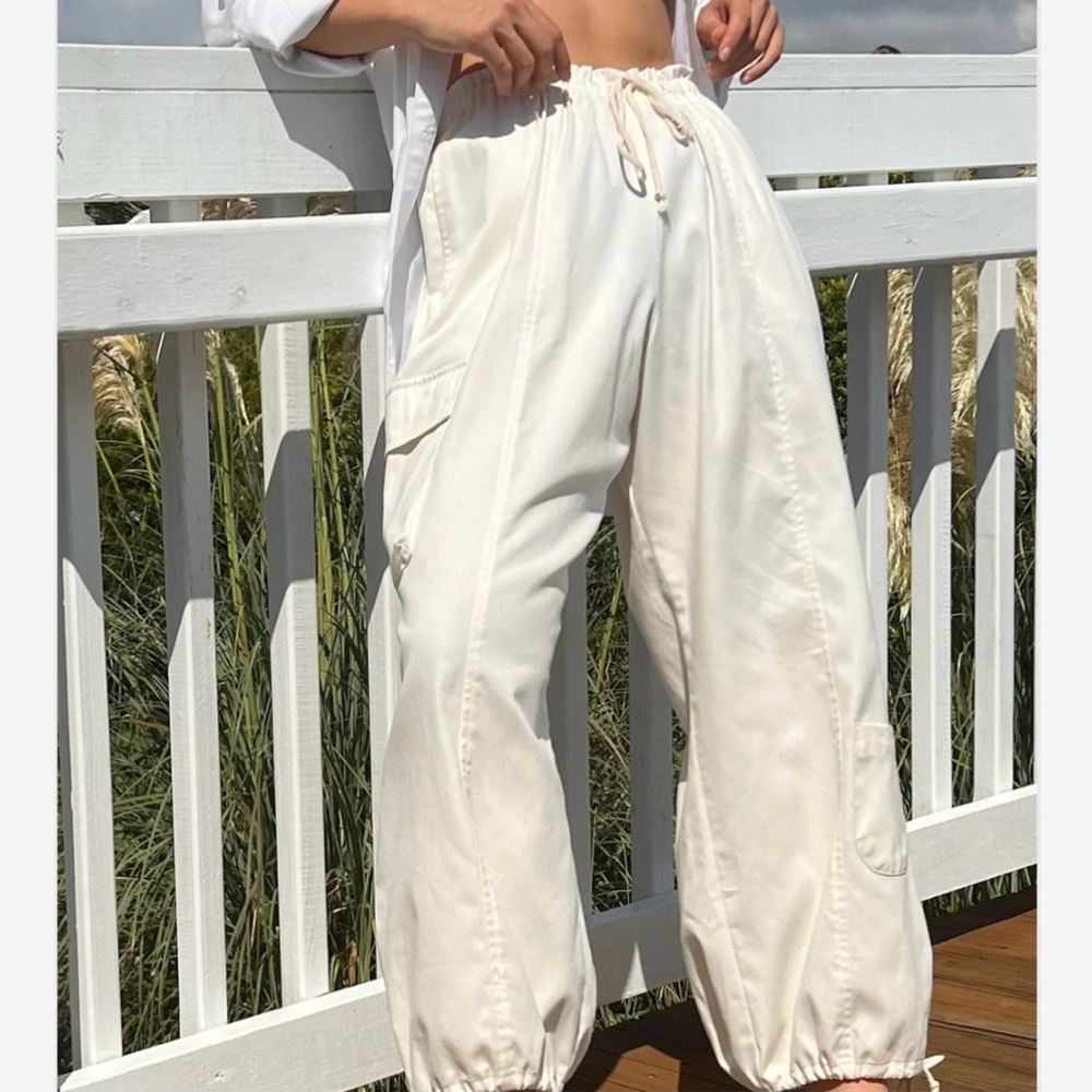 Na Nin Cream Cotton French Twill Cooper Wide Leg Balloon Cargo Pants XS - Picture 13 of 15